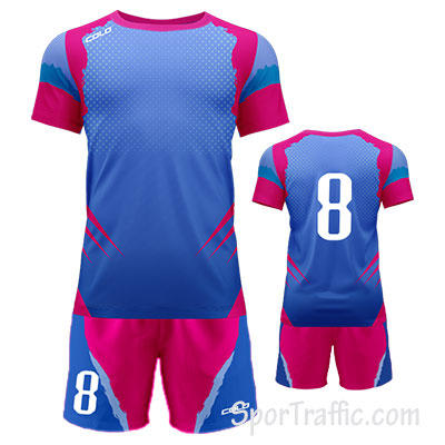 Cheap Custom Light Blue Pink-White Sublimation Soccer Uniform