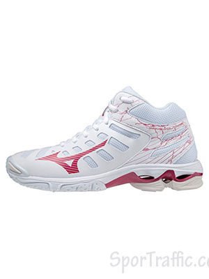 MIZUNO Wave Voltage MID women volleyball shoes WHITE/PERSIANRED/WHTSAND V1GC216565