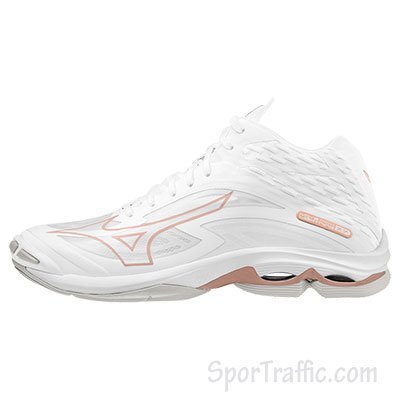MIZUNO Wave Lightning Z7 MID women indoor volleyball shoes White Rose Snow V1GC225036