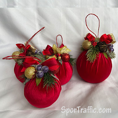 Fabric ball Christmas ornament set