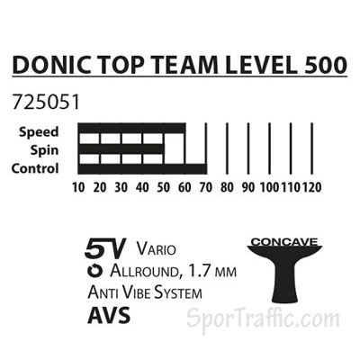 DONIC Top Team 500 stalo teniso raketė 725051 lygis 500