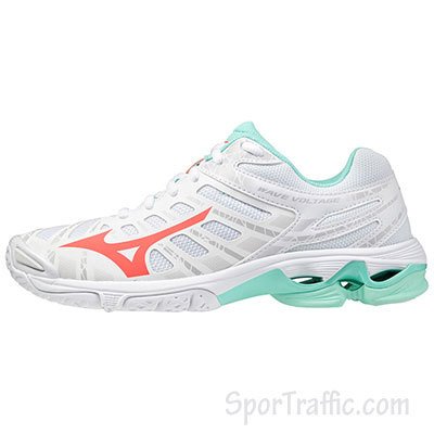 MIZUNO Wave Voltage women's volleyball shoes WHITE-FIERYCORAL2-ICEG V1GC196058