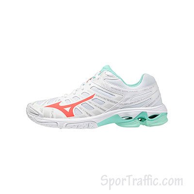 MIZUNO Wave Voltage women's volleyball shoes WHITE-FIERYCORAL2-ICEG V1GC196058
