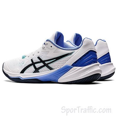ASICS Sky Elite FF 2 women's volleyball shoe White French Blue 1052A053.101