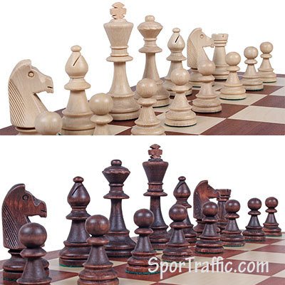 Medinės Šachmatų Figurėlės Staunton Nr. 6 baltos ir juodos