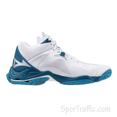 MIZUNO Wave Lightning Z8 MID indoor volleyball shoes V1GA240521 WHITE SAILOR BLUE SILVER