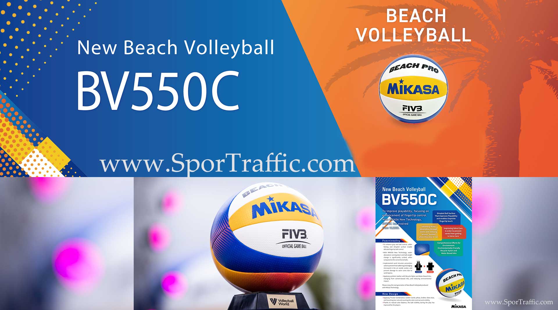 MIKASA BV550C-WYBR Beach Pro Volleyball Ball FIVB Banner